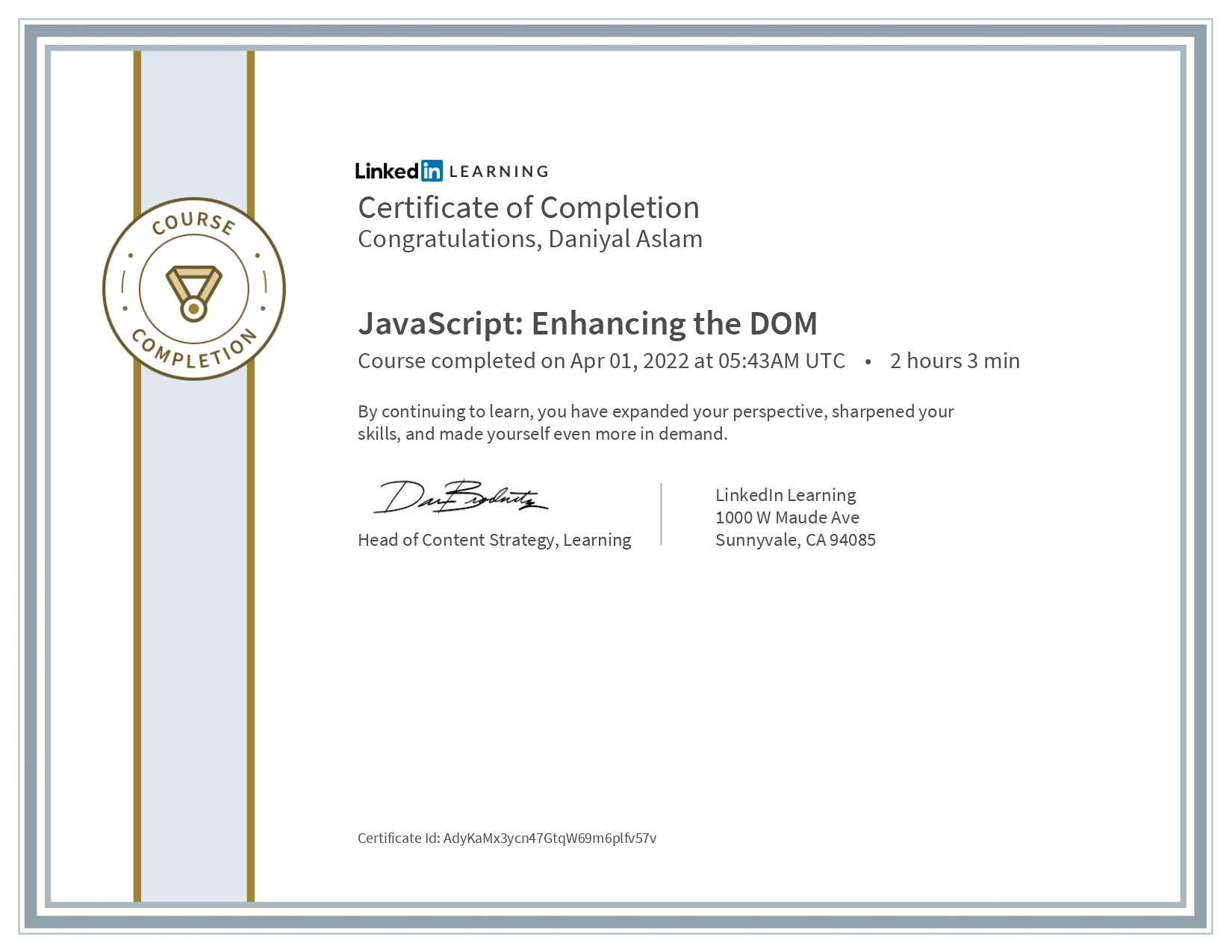 Certificate Of Completion JavaScript Enhancing the DOM